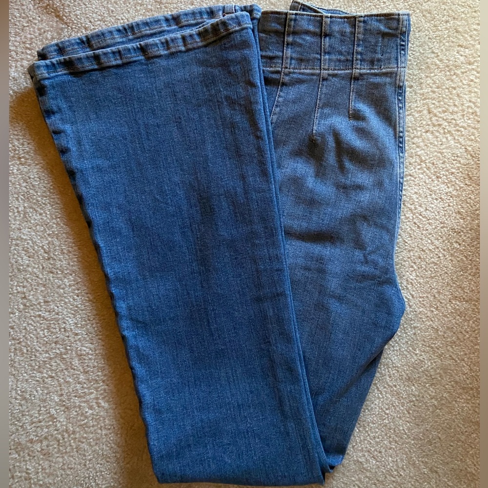 Free People We The Free Sunburst Blue Flare Leg Jeans - Picture 3 of 4